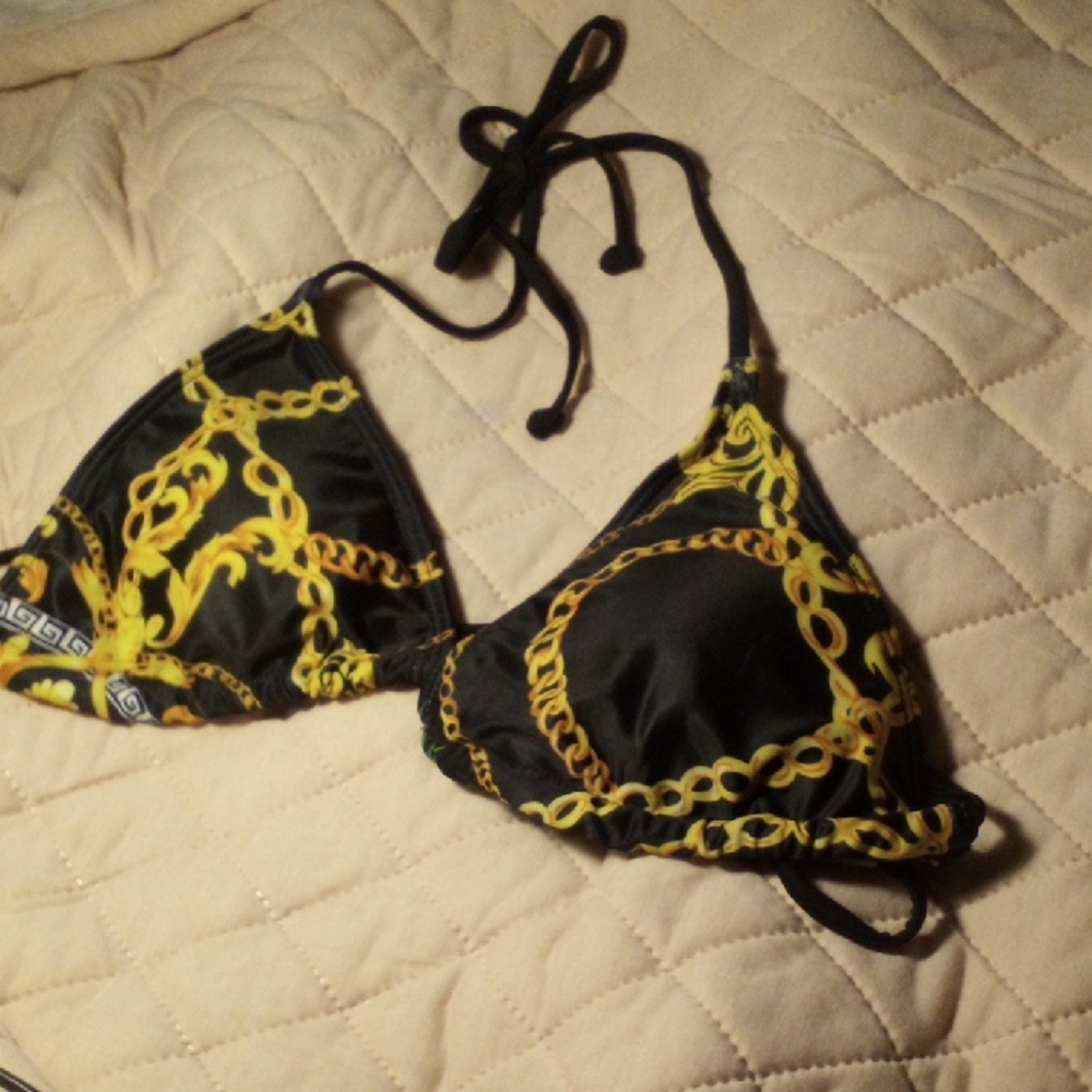 Black and Gold Chain Bikini Top